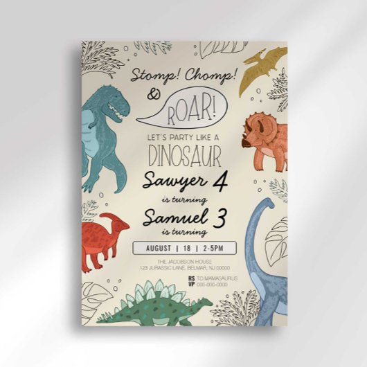 恐竜の誕生日招待状の名前と年齢 招待状