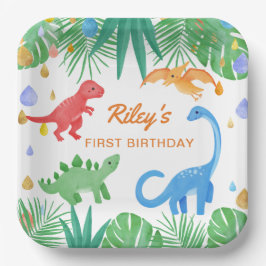 恐竜の誕生日招待状カラフルかわいい ペーパープレート