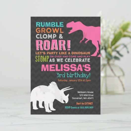 恐竜の誕生日招待状ガールドロウナーズパーティー 招待状 (スタンド正面)