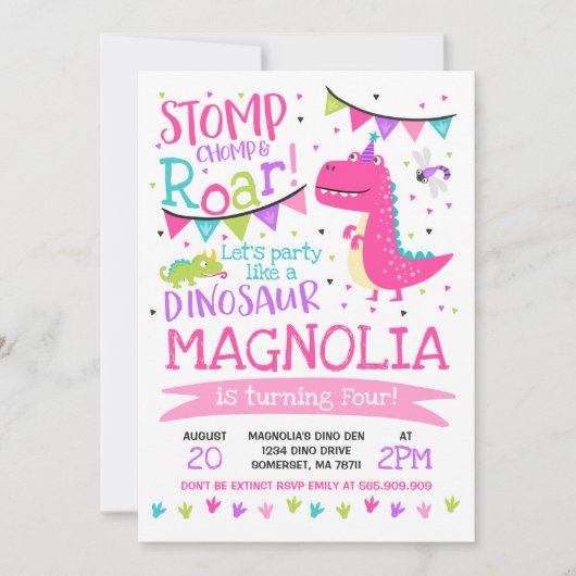 恐竜の誕生日招待状ガールドロウナーズパーティー 招待状 (正面)