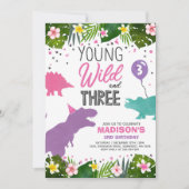 恐竜の誕生日招待状野生と3つのディノパーティー 招待状 (正面)