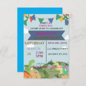 恐竜の誕生日招待状 サンキューカード (正面/裏面)