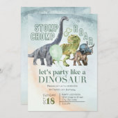 恐竜の誕生日招待状、スタンプ・チョンプ・ロア 招待状 (正面/裏面)