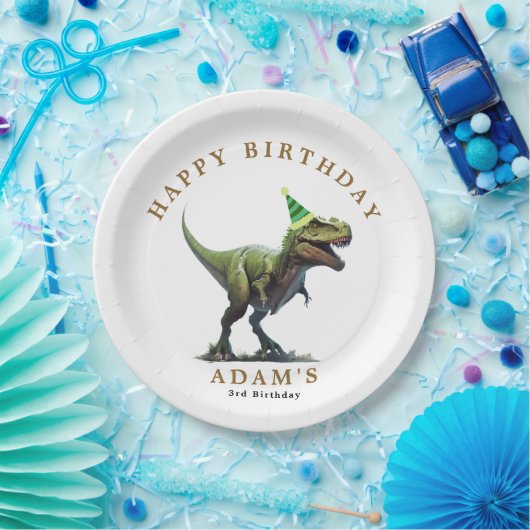 恐竜の誕生日招待状、スリーレックスの誕生日 ペーパープレート (パーティー)