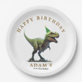 恐竜の誕生日招待状、スリーレックスの誕生日 ペーパープレート (正面)