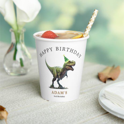 恐竜の誕生日招待状、スリーレックスの誕生日 紙コップ (インサイチュ)