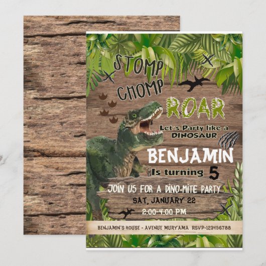 恐竜の誕生日招待状、恐竜の誕生日Ⅰ 招待状 (正面/裏面)