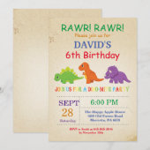 恐竜の誕生日招待状　恐竜パーティー 招待状 (正面/裏面)