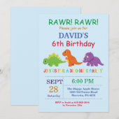 恐竜の誕生日招待状　恐竜パーティー 招待状 (正面/裏面)