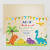 恐竜の誕生日招待状　恐竜パーティー 招待状 (正面/裏面)