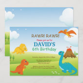 恐竜の誕生日招待状　恐竜パーティー 招待状 (正面/裏面)