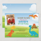 恐竜の誕生日招待状　恐竜パーティー 招待状 (正面/裏面)