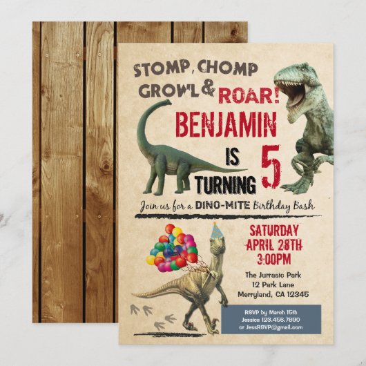 恐竜の誕生日招待状 招待状 (正面/裏面)