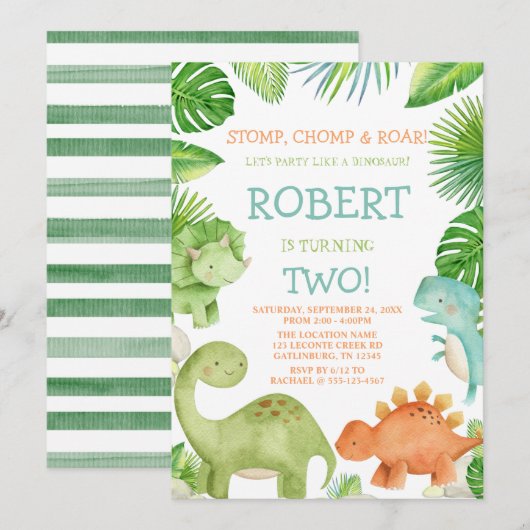 恐竜の誕生日招待状 招待状 (正面/裏面)