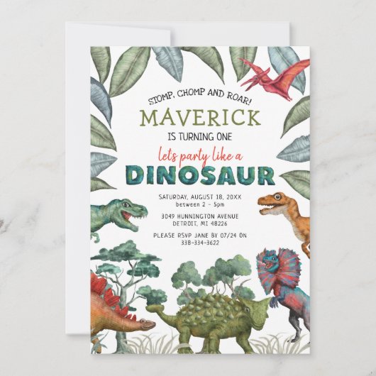 恐竜の誕生日招待状 招待状 (正面)