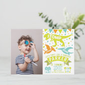 恐竜の誕生日招待状 現代の写真 招待状 (スタンド正面)