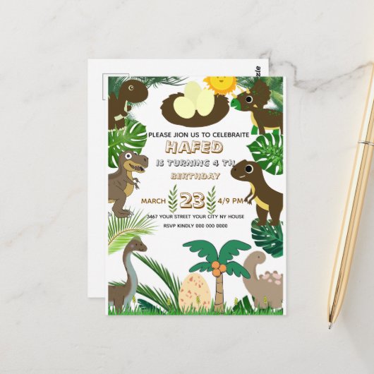 恐竜の誕生日招待状: Dino Adventure, Edit ポストカード (正面/裏面インサイチュ)