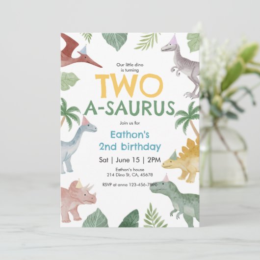 恐竜の誕生日招待状 Saurus Dinosaur Birthday Invitation 招待状 (スタンド正面)