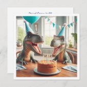 恐竜の誕生日招待状、T-レックスのパーティー動物たち 招待状 (正面/裏面)