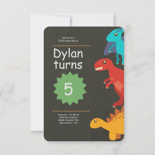 恐竜の誕生日招待状、T-Rexの誕生日パーティー 招待状 (正面)