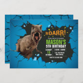 恐竜の誕生日招待。轟音パーティー。 招待状 (正面/裏面)
