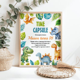 恐竜の誕生日時間カプセル標識 ポスター