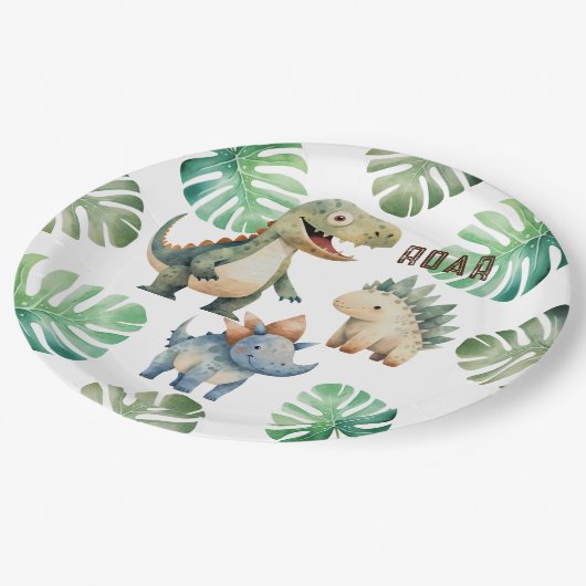 恐竜の誕生日水彩 ペーパープレート (アングル)