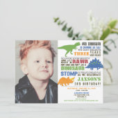 恐竜の誕生日男の子 緑 青 オレンジ 写真 招待状 (スタンド正面)