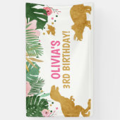 恐竜の誕生日背景ディノバナーサファリピンク 横断幕 (縦)