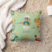 恐竜の誕生日装飾用クッション – 名前&写真 クッション (ブランケット)
