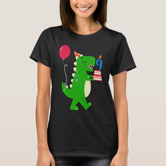 恐竜の誕生日9年目の古いユーモア風船と Tシャツ (正面)