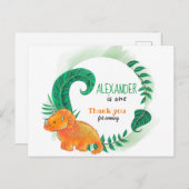 恐竜の誕生日 | オレンジのトリケラトプス ありがとう ポストカード (正面/裏面)