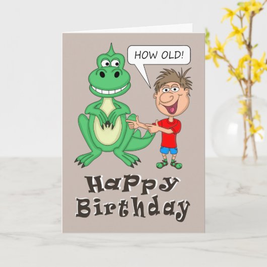 恐竜の誕生日 カード (黄色い花)