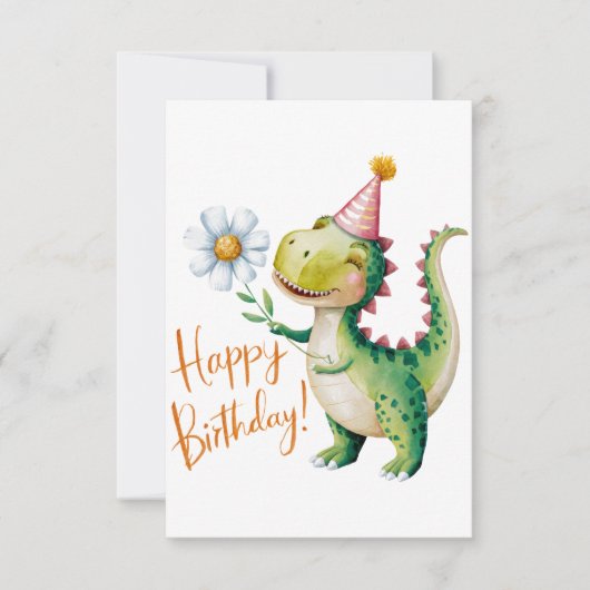 恐竜の誕生日 ダイシーとパーティー帽子付き サンキューカード (正面)