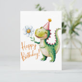 恐竜の誕生日 ダイシーとパーティー帽子付き サンキューカード (スタンド正面)