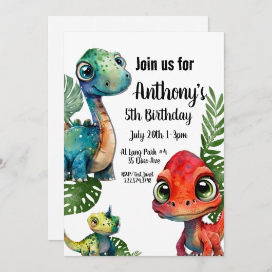 恐竜の誕生日 招待状 (正面/裏面)