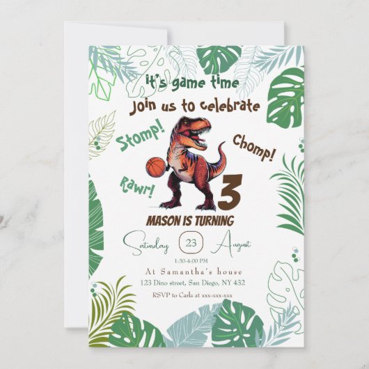 恐竜の誕生日 招待状 (正面)