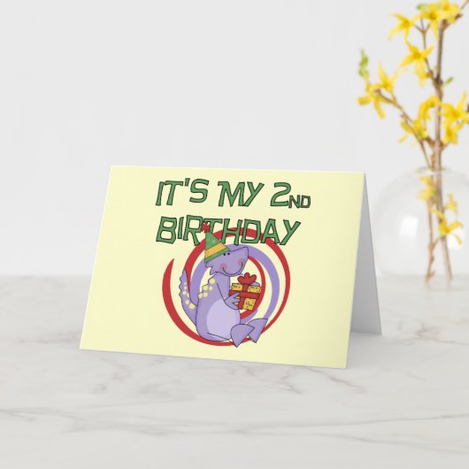 恐竜の誕生日Tシャツとギフト カード (黄色い花)