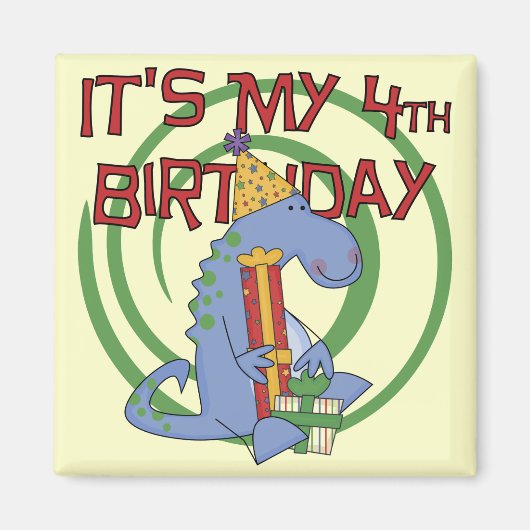 恐竜の誕生日Tシャツとギフト マグネット (正面)
