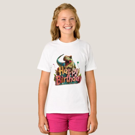 恐竜の誕生日Tシャツ - 子供のための楽しい恐竜のテーマ Tシャツ (正面フル)