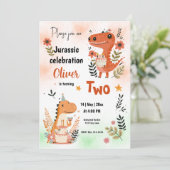 恐竜の誕生祝いオレンジ色 招待状 (スタンド正面)