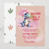 恐竜の赤ちゃんが生まれた！ ガール T-Rex 赤ちゃん恐竜 ピンク 招待状 (正面/裏面)