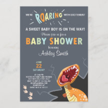 恐竜の赤ちゃんのシャワー招待状 恐竜の赤ちゃん 男の子 青