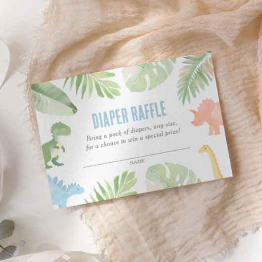 恐竜の赤ちゃんシャワーおむつラッフルチケット エンクロージャーカード