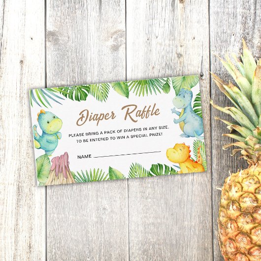 恐竜の赤ちゃんシャワーおむつラッフル挿入カード エンクロージャーカード