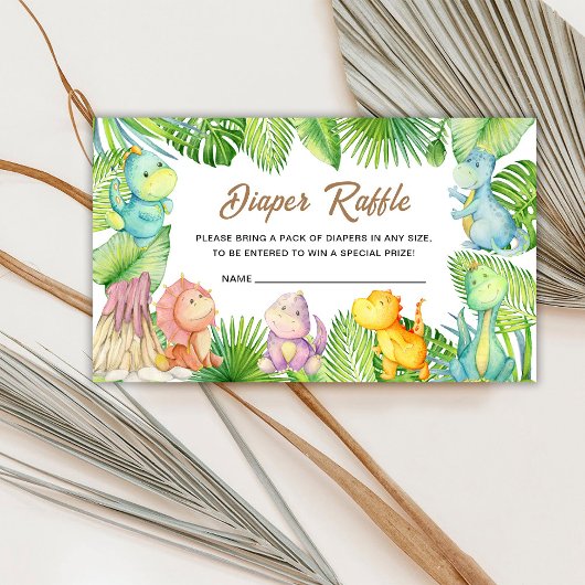 恐竜の赤ちゃんシャワーおむつラッフル挿入カード エンクロージャーカード
