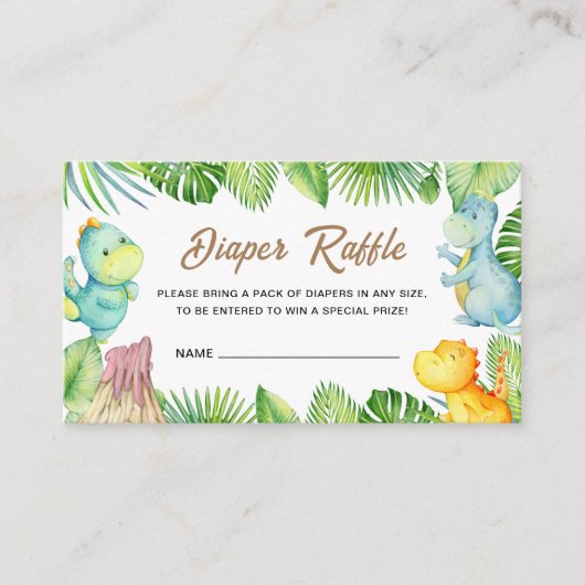 恐竜の赤ちゃんシャワーおむつラッフル挿入カード エンクロージャーカード (正面)
