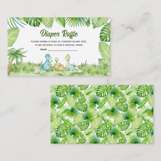 恐竜の赤ちゃんシャワーおむつラッフル エンクロージャーカード (正面/裏面)
