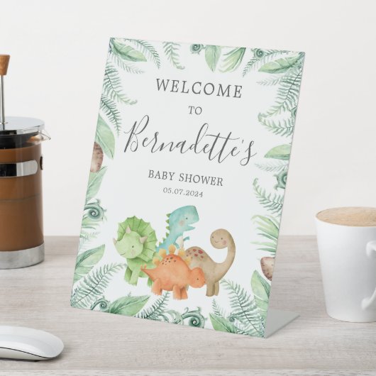 恐竜の赤ちゃんシャワーへようこそ 台座サイン (インサイチュ)
