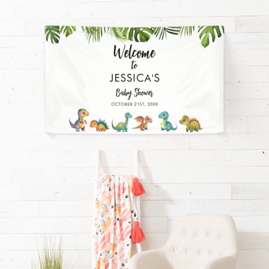 恐竜の赤ちゃんシャワーへようこそ 横断幕 (インサイチュ)